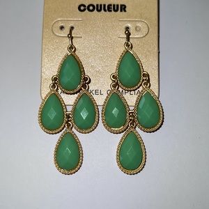 Mint Green and Gold Pear Shape Dangle Earrings